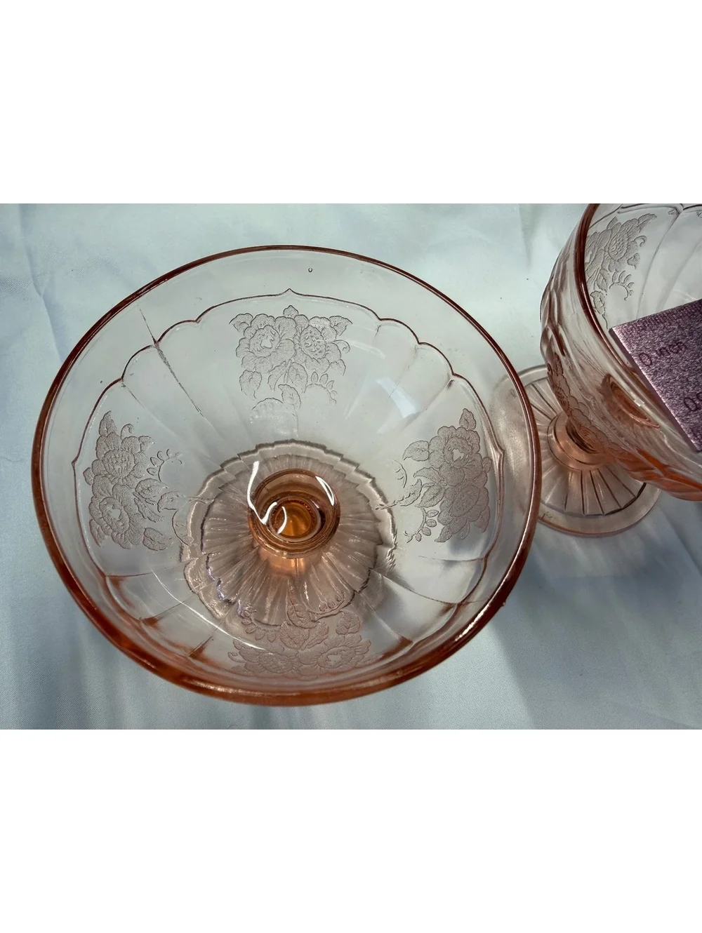 Set of 3 Pink Depression Glass Poinsettia Floral Sherbet Dessert Cups Footed 4¾”